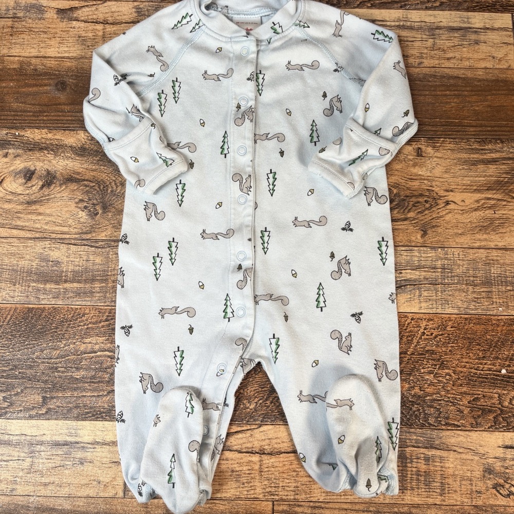 Hanna Andersson Organic Cotton Footed Sleeper Baby Boy 3-6m Squirrels‎ Forest
